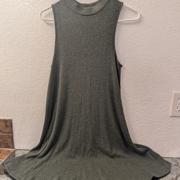 Sleeveless Olive Green Knit Mini Dress - Picture 1 of 8